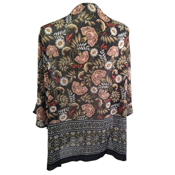 Christopher & Banks Duster Floral Lightweight Small Medium Swim Summer Black - Picture 3 of 7